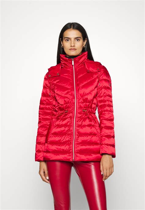 michael michael kors hooded packable puffer coat red|Michael Kors lightweight packable jacket.